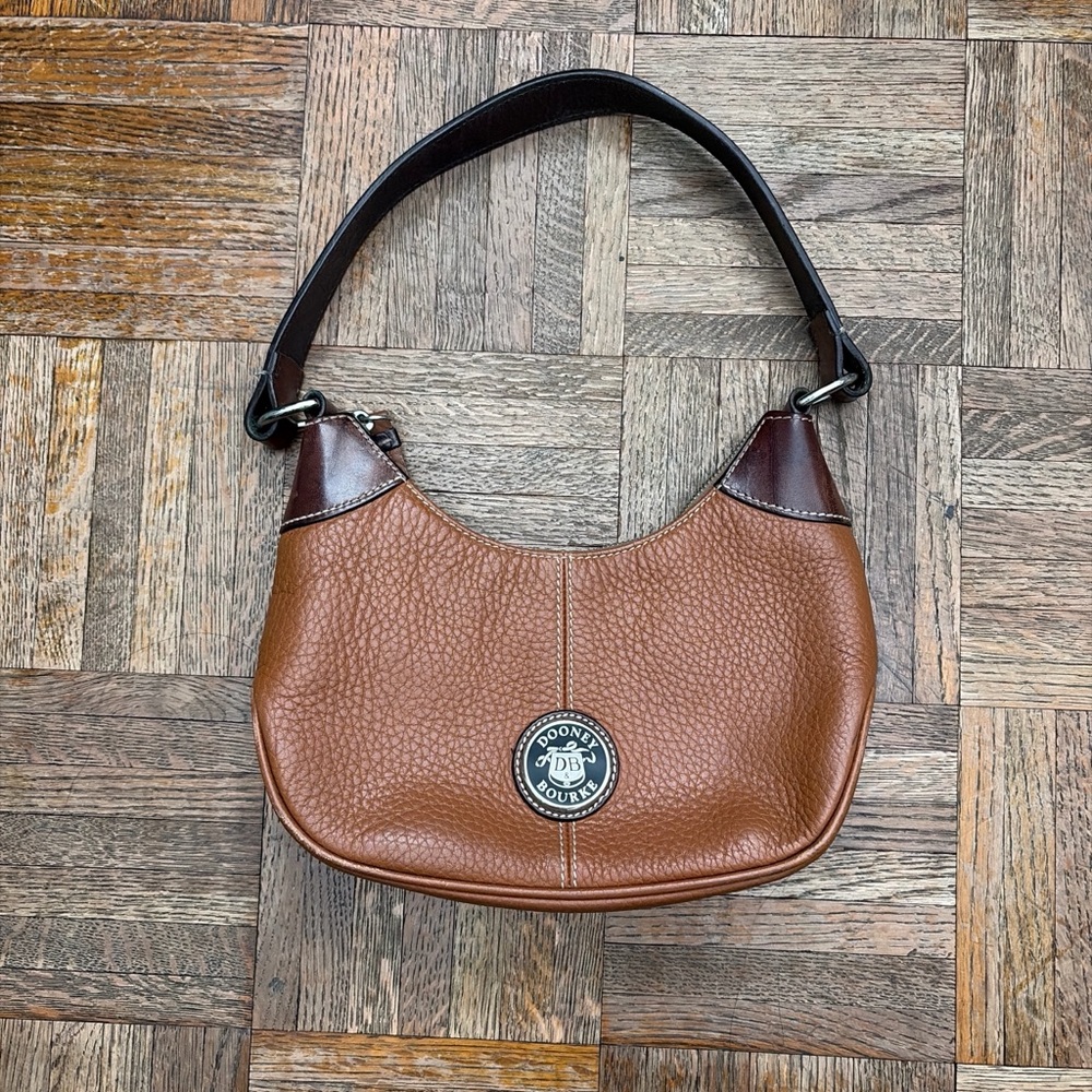 Dooney & Bourke Cognac Pebble Leather Shoulder Bag with Dark Brown Trim